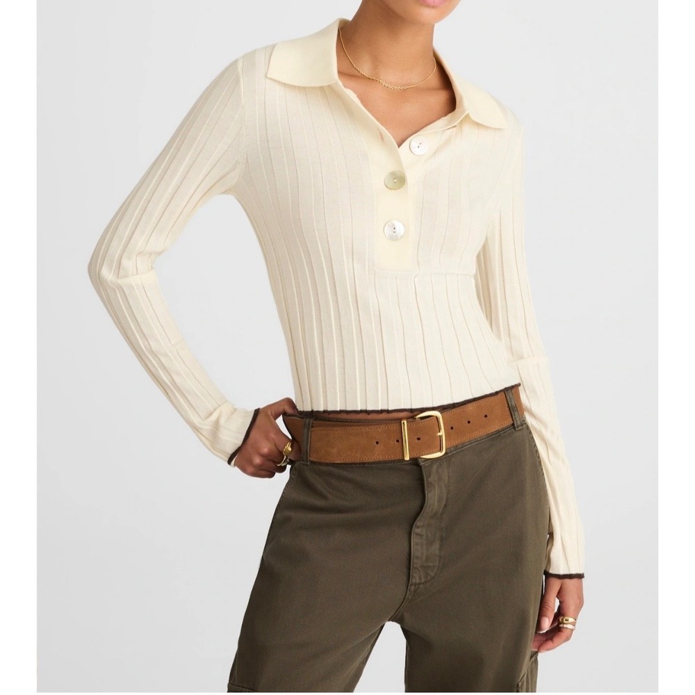 Madewell‎ Merino Wool Silk Ribbed Polo Sweater Cream Womens XS NWT NX028